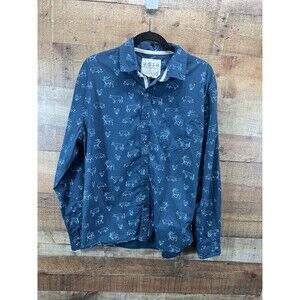 VSTR Premium Mens Blue Button Long Sleeve Shirt Butcher Print Large